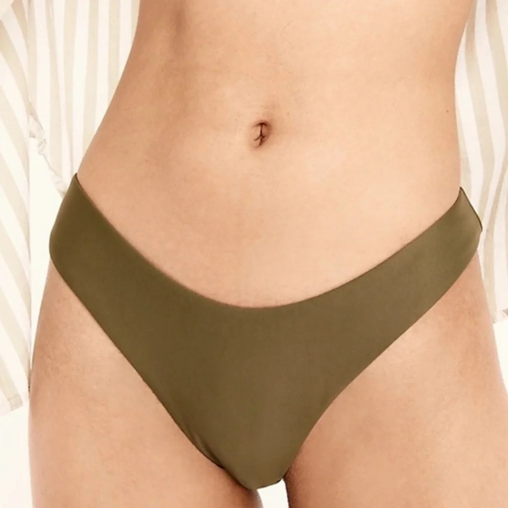 New J Crew BC125 Curved Waist Cheeky Bikini Bottom Safari Green